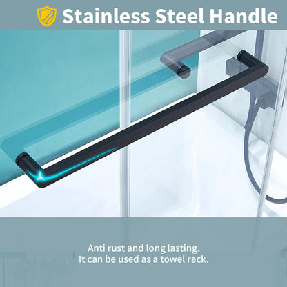 YTTSOYTS 56-60" W x 60" H Frameless Double Sliding Tub Door Bathtub Shower Door, Frameless Tub Door with 5/16" (8mm) Clear SGCC Tempered Glass, Stainless Steel Hardware (60"x60" Matte Black)
