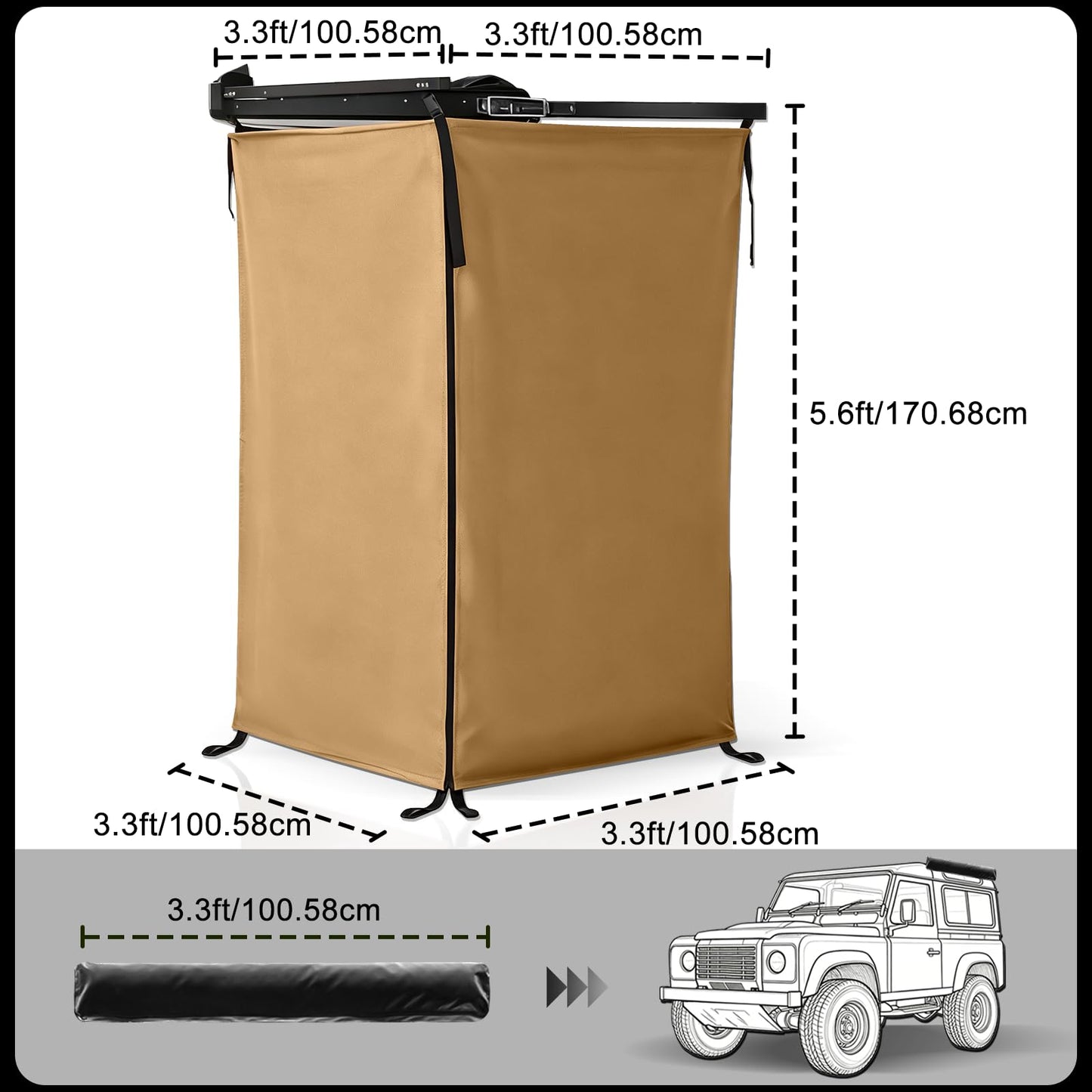 5.6FT x 3.3FT Portable Shower Awning Tent for Vehicle Side Use, 420D Waterproof Outdoor Bathroom with Dry-Wet Separation, Multi-Function Camping Shower Room & Privacy Shelter for SUV, Truck, Overlan