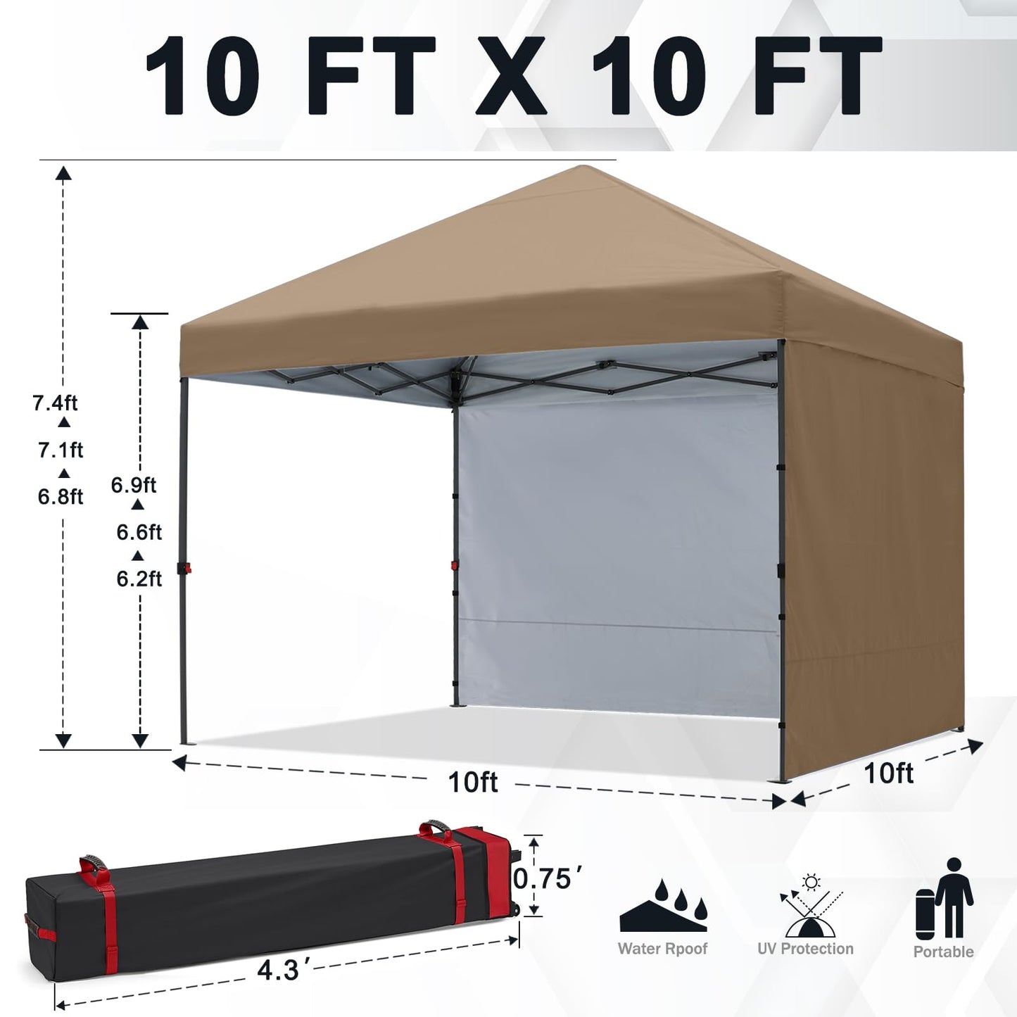 COOSHADE Pop Up Canopy Tent 10x10 with 2 Sidewalls, Outdoor Shade Instant Canopy Tents(Khaki)