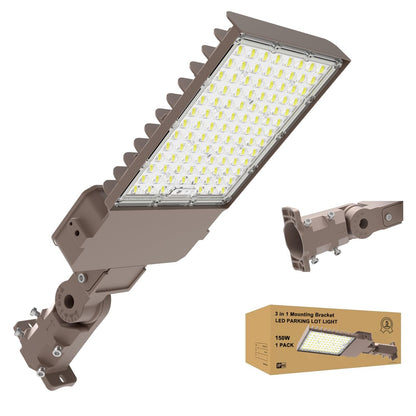 CLLIGHTING 150W Parking Lot Light: 160lm/W 5000K Arm & Slip Fitter Mount LED Parking Lot Lights for Outdoor - IP66 Waterproof Rating LED Pole Light for Driveway with 24000LM 1PACK