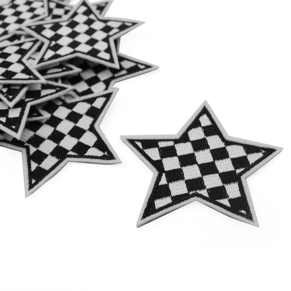 XGNG 20pcs Black and White Star Plaid Iron-On Fabric Patch Clothes Decoration Embroidery Patch