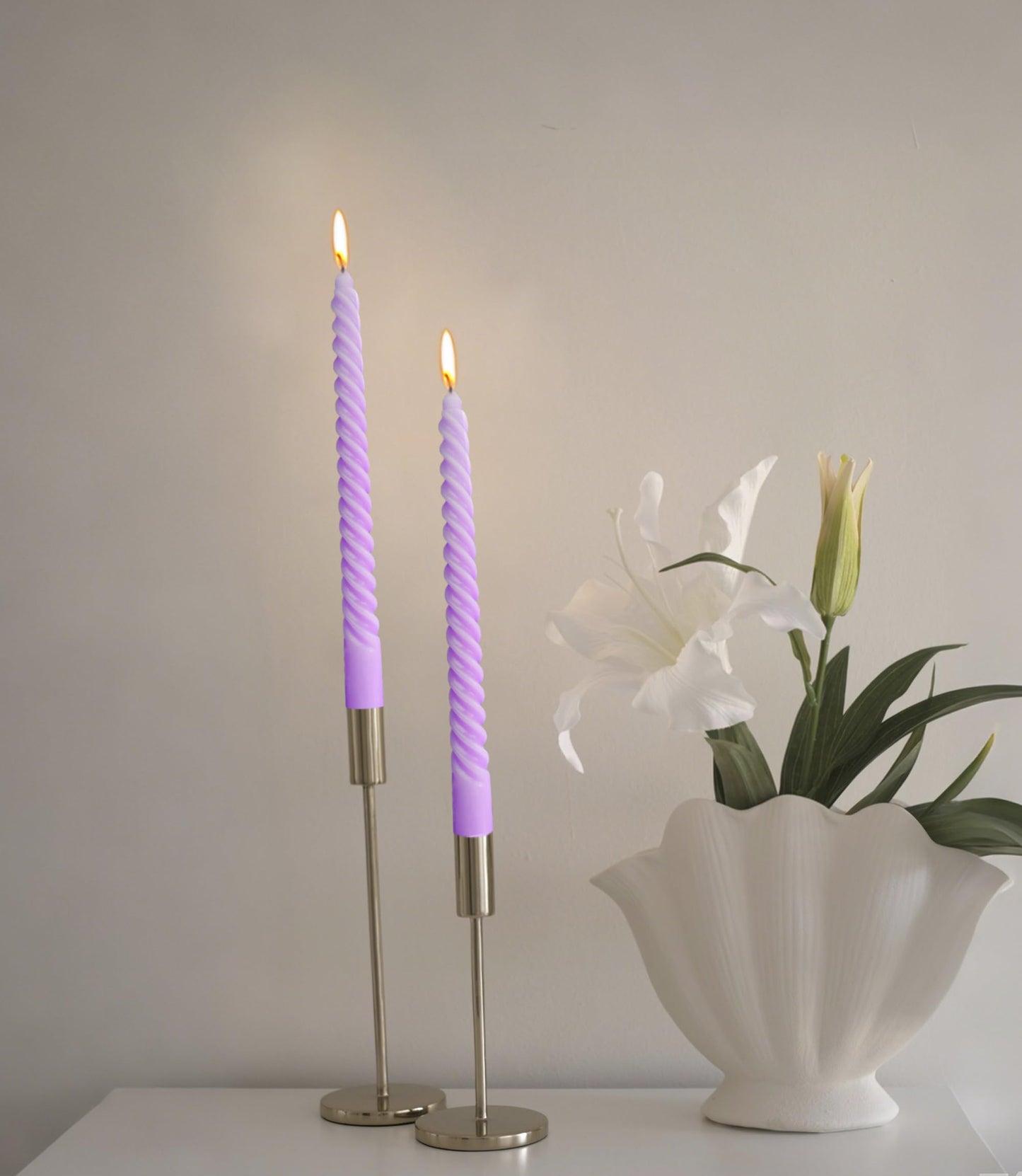 10 Inch Lavender Purple Spiral Taper Candle Set, 10 Pack Unscented Dripless Candlesticks for Dinner Party Wedding and Home Decoration