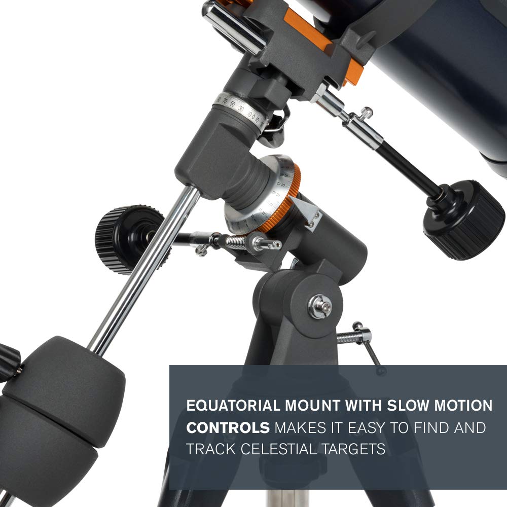 Celestron – AstroMaster 130EQ–MD Newtonian Reflector Telescope for Beginners – Aluminized Mirror – Motor Drive to Track Stars – Adjustable Tripod – Includes Eyepieces Plus Astronomy Software Package