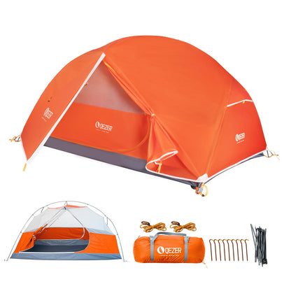 QEZER Camping Tent 1/2 Person Tents Windproof Portable Adults Tents for Camping Hiking Backpacking Traveling Easy Set up (Orange, 2 Person)