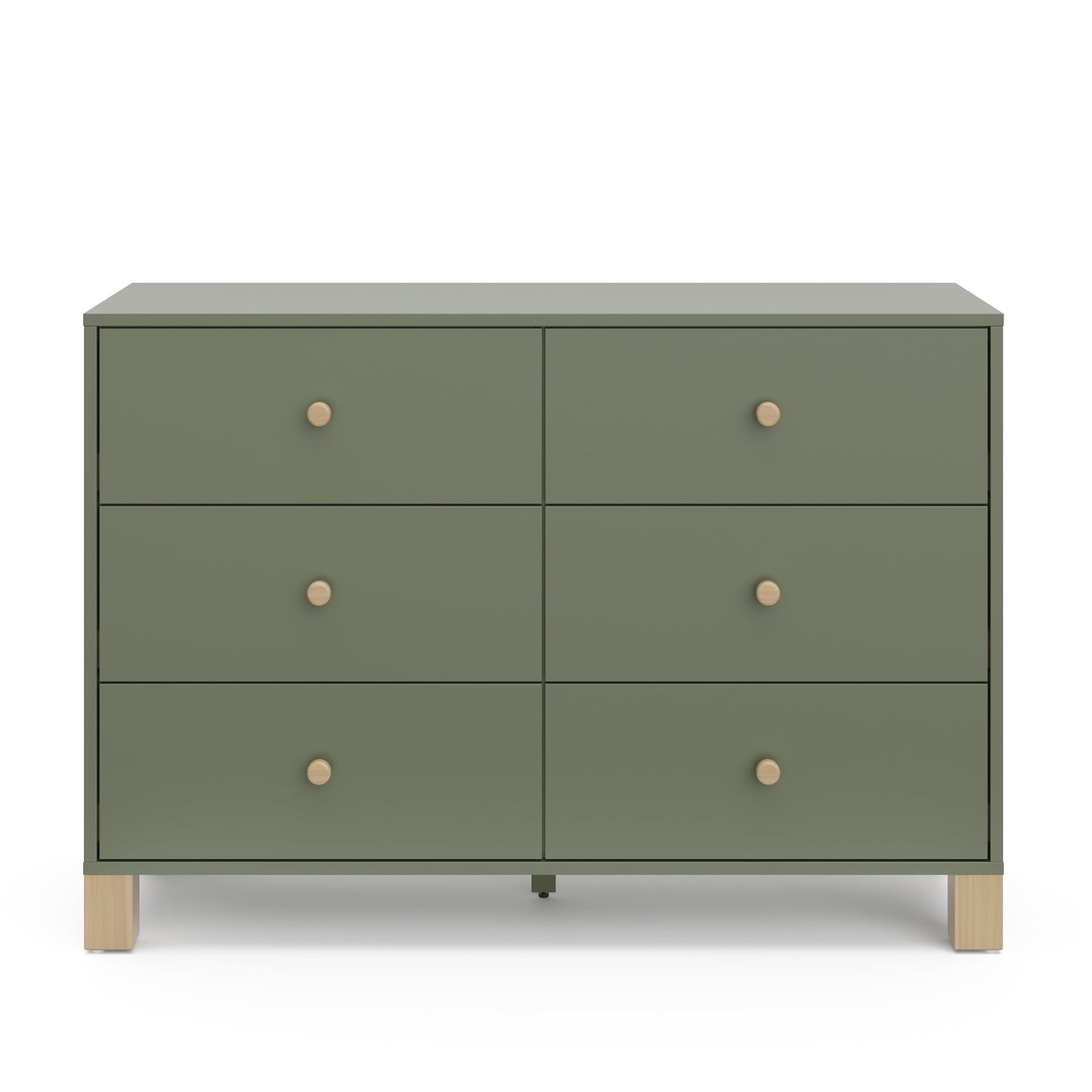 Storkcraft California 6-Drawer Double Dresser (Olive with Driftwood) - GREENGUARD Gold Certified, Interlocking Drawer System, Dresser Drawer Organizer for Kids Bedroom