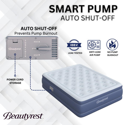 Beautyrest Supreme Air, Full Size Air Mattress with Built-in Pump, Raised Inflatable Bed for Adults, Puncture-Resistant Vinyl, Auto Shut-Off, 650lb Support, Guest Bed, Camping Airbed, 3-Year Warranty