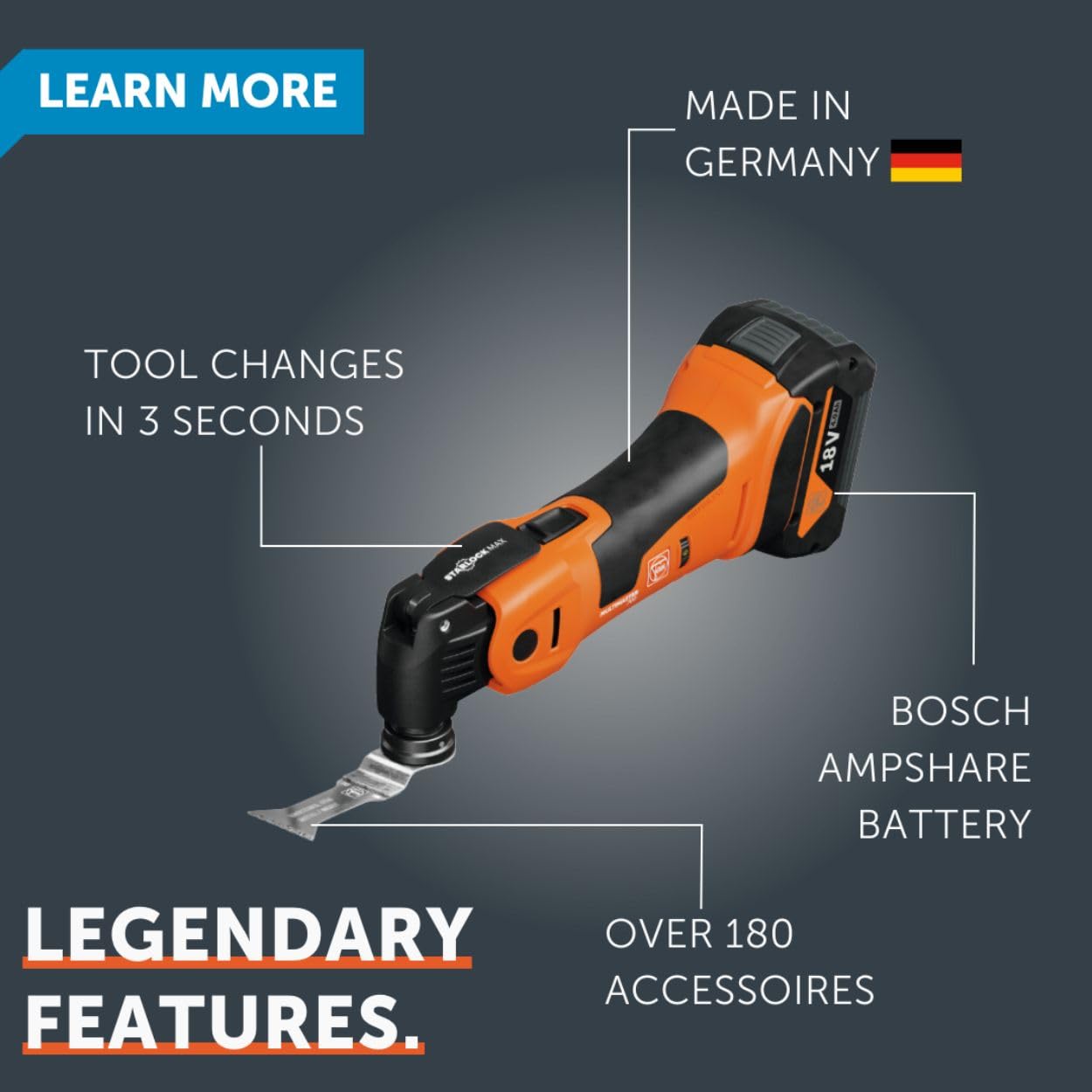 Fein Cordless MultiMaster AMM 700 1.7 Q Autoglas AS for Automotive Repairs, Windshield Removal and Car Body Work - QuickIn System, AMPShare/Bosch 18V Battery Compatible - 71293762090