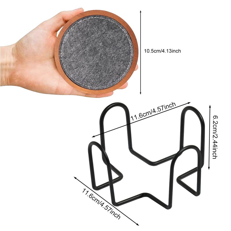 Wood Coaster for Drinks, Set of 5, Absorbent and Insulation Felt Stackable Cup Holders, Coasters for Wooden Table,4.15 inch