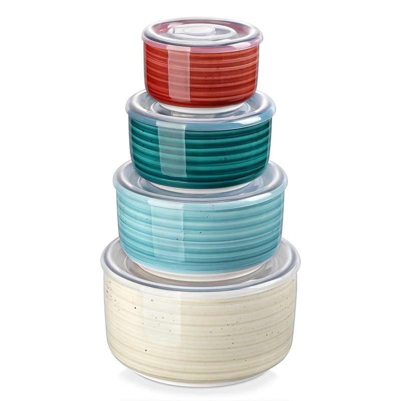 vancasso Ceramic Serving Bowls With Lids Set of 4, Airtight Nesting Bowls for Food Storage, Meal Prep, Leftovers, Microwave and Dishwasher Safe, 60/36/20/10 oz