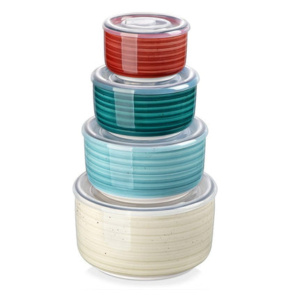 vancasso Ceramic Serving Bowls With Lids Set of 4, Airtight Nesting Bowls for Food Storage, Meal Prep, Leftovers, Microwave and Dishwasher Safe, 60/36/20/10 oz