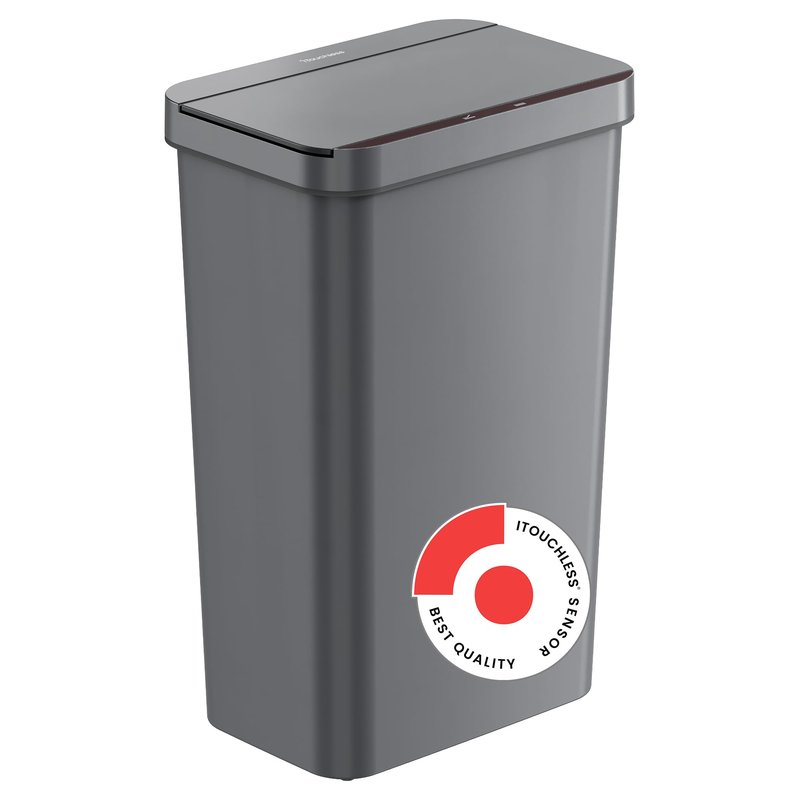 iTouchless Prime 13.2 Gallon Sensor Trash Can, Durable Dent-Proof Construction, Slim and Space-Efficient Automatic Bin Great for Kitchen, Home, Office, Business, Garage, Gray Color Plastic