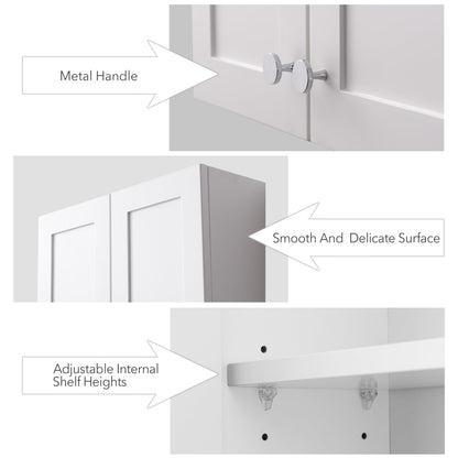 VANIRROR White Wall Mount Cabinet, MDF Over the Toilet Storage Cabinet with Adjustable Shelves, Space Saver 2 Door Medicine Cabinet for Bathroom Laundry Kitchen, 19x 27in, No Paint Odor
