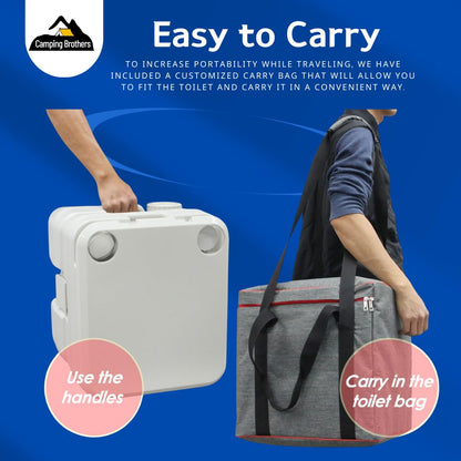 5.3 Gallon Portable Camping Toilet for Adults with Carry Bag – Extra Large Porta Potty for Adults Outdoors, RV, Boat | 286 LBS Capacity, 50 Flushes, Detachable Tanks, Carry Bag Included