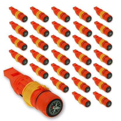 Emergency Zone 5 in 1 Survival Whistle. Compass, Whistle, Water-Resistant Container, Signal Mirror, Ferro Rod. Available in 1, 3, 30, and 300 Pack. (30)