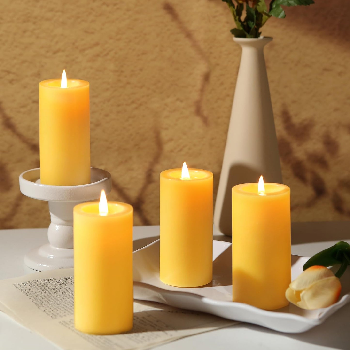 6 Pack Natural Beeswax Pillar Candles,100% Pure Beeswax Candles-210 Hours Long Burning,Organic Bees Wax Candles for Home,Emergency,Prayer,Parties,Unscented Dripless Smokeless Beeswax Candle Bulk 2x4in