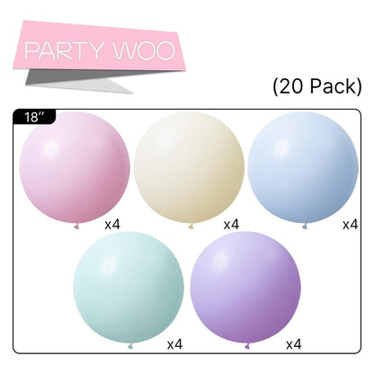 PartyWoo Pastel Balloons 20pcs 18 Inch Pastel Rainbow Latex Balloons for Baby Shower Gender Reveal Engagement Bachelorette Easter Bridal Shower Anniversary Retirement Birthday Party Decorations