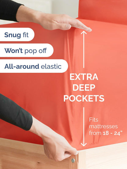 Skiennix Extra Deep Cal King Sheet Set | 6-Piece Breathable Cooling Bedding - Soft, Wrinkle-Free Coral