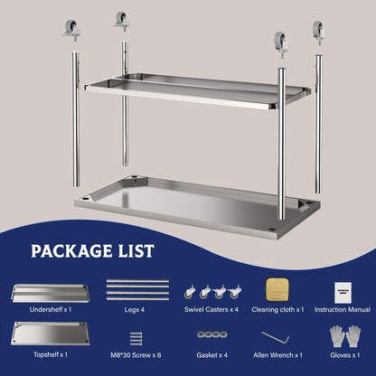 Stainless Steel Table, 48" x 24" Prep Workstation, 1000 LBS, NSF Commercial Work Table with Adjustable Undershelf and Lockable Casters, for Restaurant, Home, Kitchen, Hotel, Outdoor