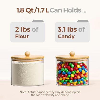 ComSaf Half Gallon Cookie Jar - Large Glass Food Storage Containers Set of 2 | 1.8 Qt for Flour, Sugar, Candy, Nuts