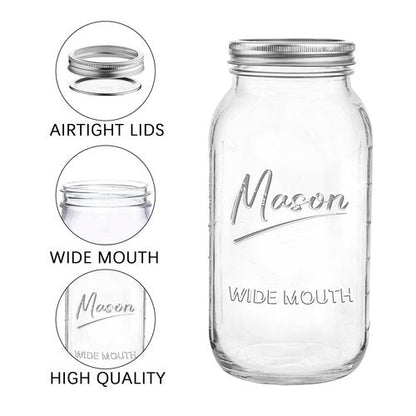 Galssmagic 64 oz Mason Jar Wide Mouth,3 Pack Large Half Gallon Mason Jars with Airtight Lid,Big Glass Jars for Canning,Pickling,Fermenting,Storing