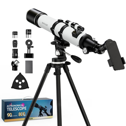 90mm Aperture Telescope 800mm Focal Length Refractor for Beginners & Adult, Professional Astronomy Telescope with 32X-240X Magnification, 3X Barlow Lens & Phone Adapter