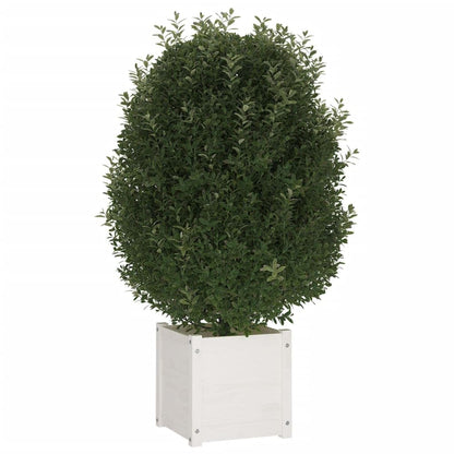 Xolmizyn Square Wooden Planter Box, 15.7 inch Rustic White Solid Pine Garden Flower Pot for Indoor Outdoor Decor, Patio Balcony Plant Container