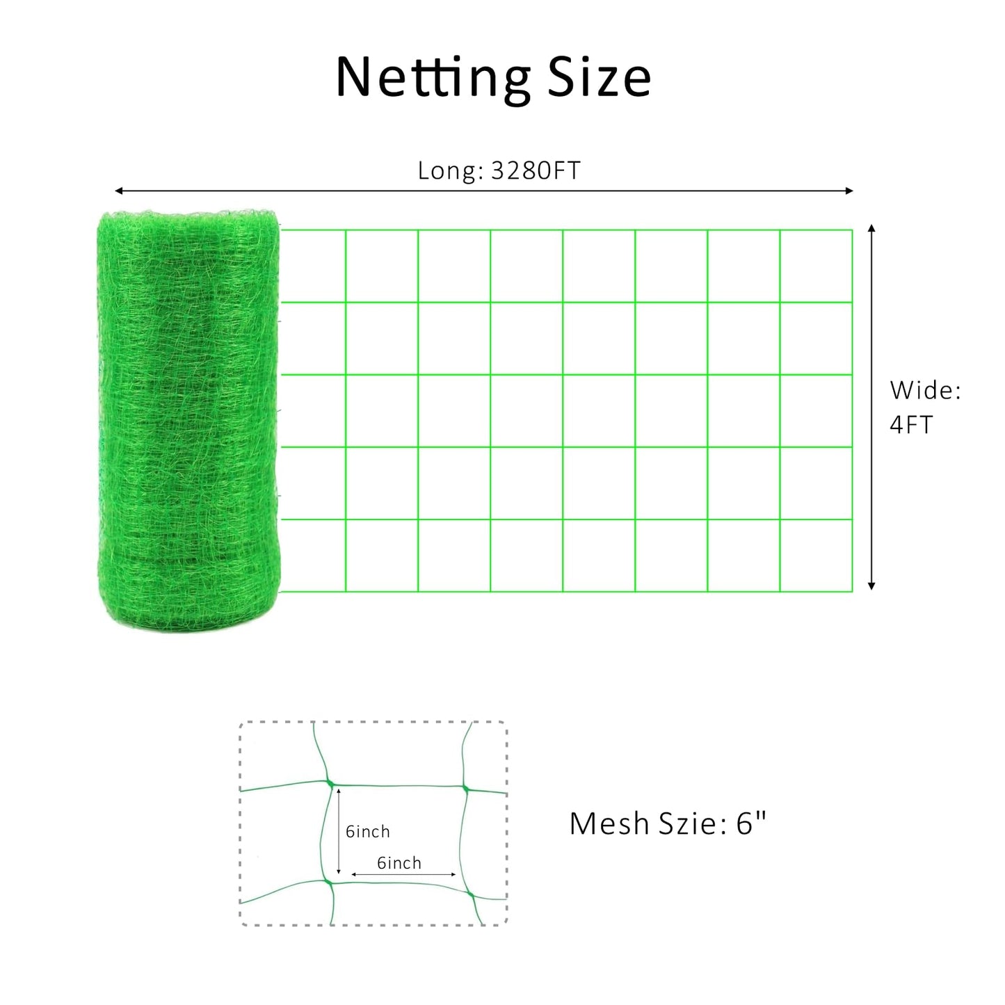 Toolazy Trellis Netting Roll 4ft x 3280ft Green - Heavy Duty 6" Mesh Plant Support Net for Climbing Vegetables, Scrog Netting for Grow Tent Tomato Cucumber Pea Bean Grape Vine Garden Hydroponic