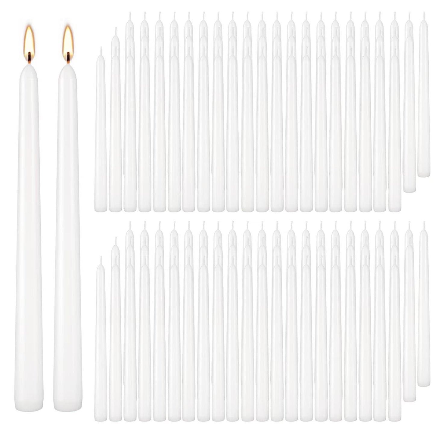 YOROXRG 100Pack White Taper Candles, 7-8 Hours Burn Time, Unscented, Smokeless and Dripless, 0.75 x 10 Inch Dinner Candle Set for Household, Wedding, Party and Home Décor Candlesticks