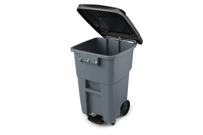 Rubbermaid Commercial Products Brute Step-On Rollout Trash/Garbage Can/Bin with Wheels 32 GAL Gray for Restaurants/Hospitals/Back of House/Warehouses/Home
