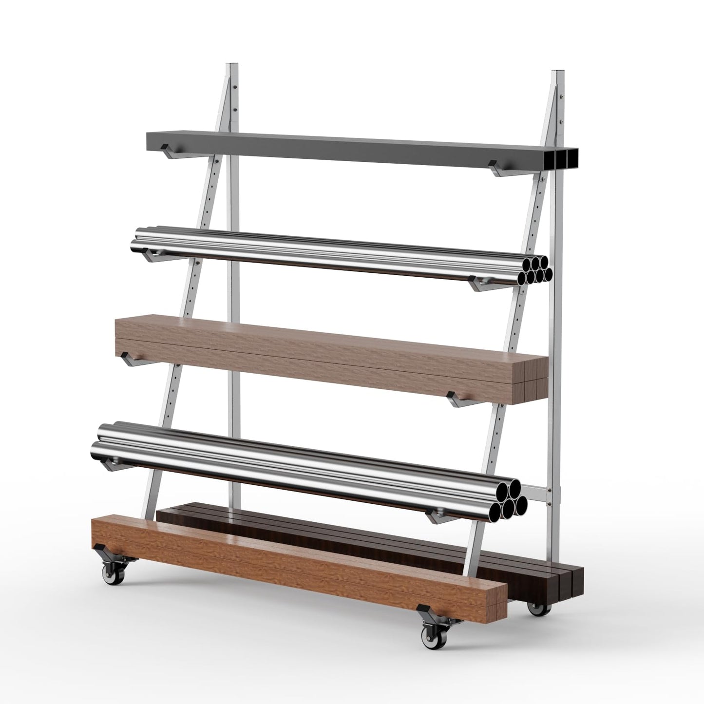 BUYYAH Heavy Duty Horizontal Storage Rack with 3 Inch Wheels 2 Fixed & 2 Swivel, Mobile Material Handling Conduit Pipe Rack Holds up to 1000lbs, 4.2ft x 2.1ft x 5.2ft