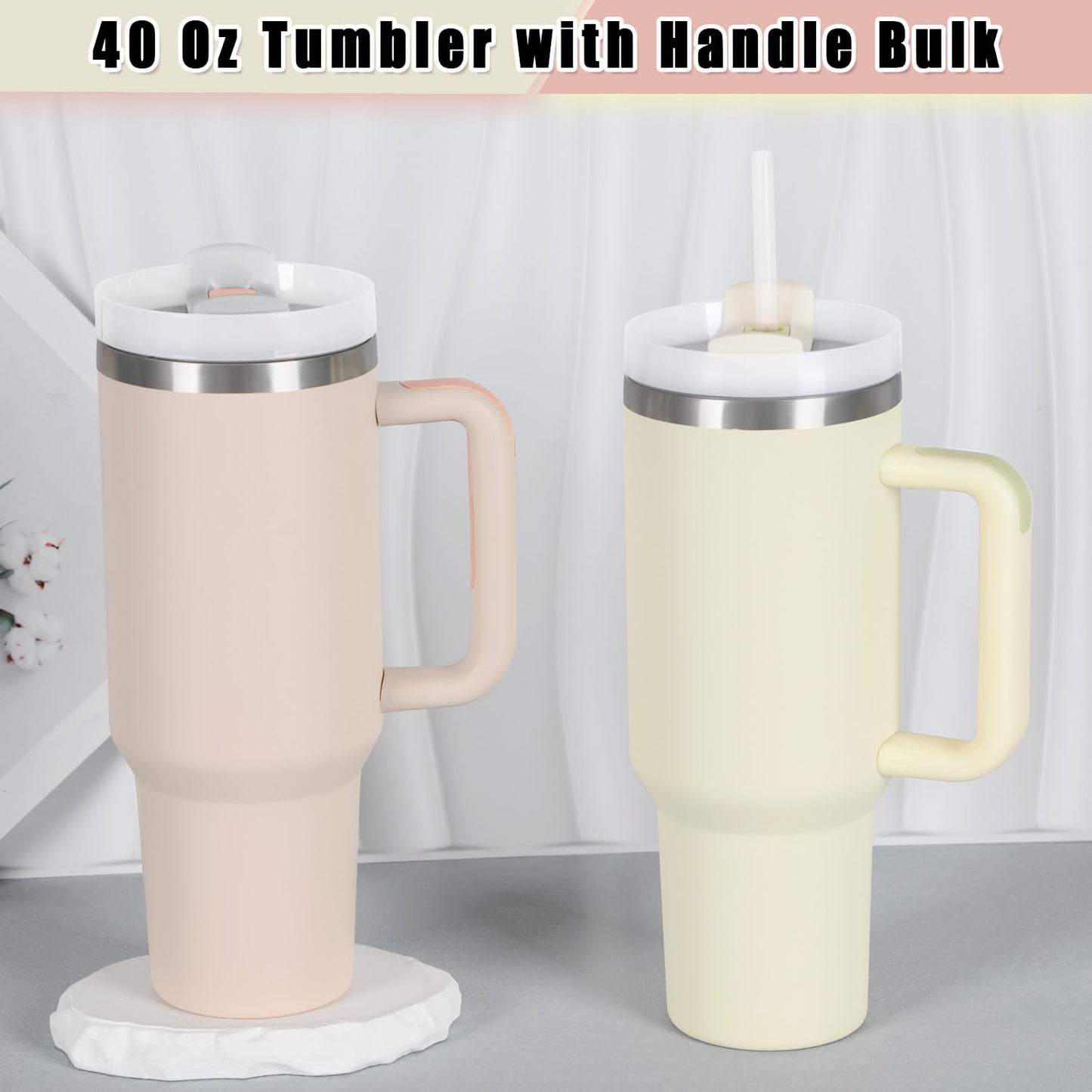15 Pack 40 Oz Tumbler with Handle and Straw Bulk, 40 Oz Tumbler Stainless Steel Vacuum Insulation Keep Hot and Cold, 40 Oz Travel Coffee Mug with Silicone Spill Proof Stopper Set, Individually Boxed