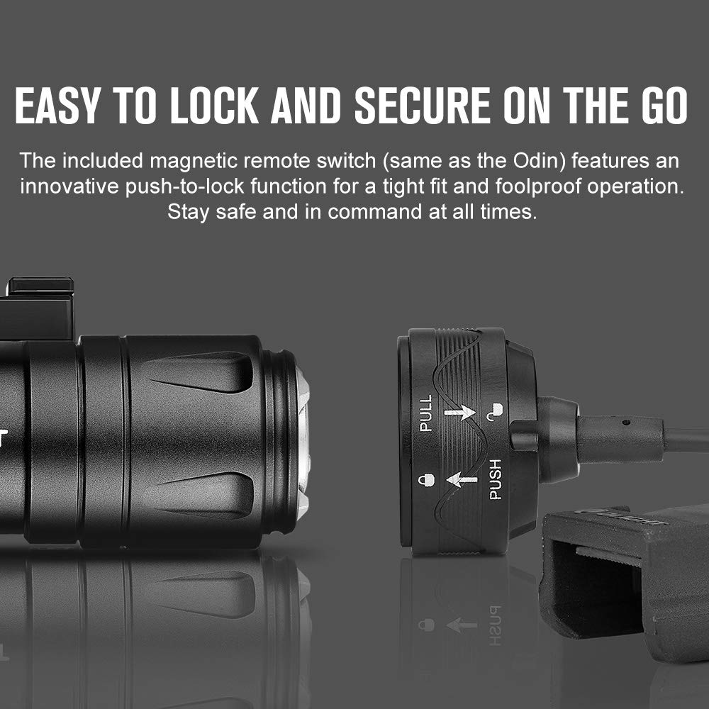 OLIGHT Odin Mini Ultra Compact MIok Tactical Flashlight, 1250 Lumens 14400 Candela 240 Meters Rechargeable Weaponlight for Hunting Outdoor Use with Remote Pressure Switch and Slide Rail Mount