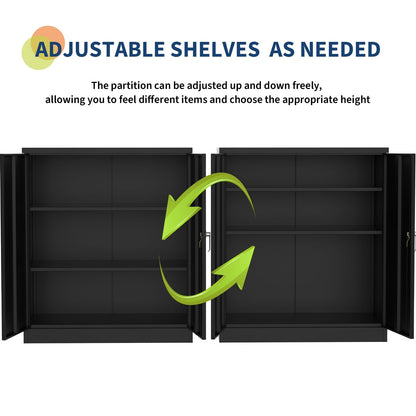 GarveeTech 35" Heavy Duty Metal Wall Cabinet with Lockable Doors, Hanging Steel Storage Cabinet with Adjustable Shelves for Garage Home Office Laundry Room Closet, Black