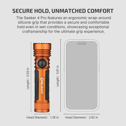 OLIGHT Seeker 4 Pro Rechargeable Flashlights, 4600 Lumens High Powerful Bright Light with USB C Holster, Waterproof IPX8 for Emergencies, Camping, Searching (Orange Cool White)