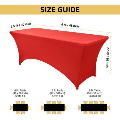 ZarzaaSik 10-Pack 4ft Red Spandex Table Covers for Rectangular Folding Tables - Wrinkle Resistant Stretch Tight Table Cloths - Fitted Table Protector for Parties, Trade Shows, Banquet, and Wedding
