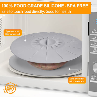 Walfos Silicone Microwave Mat & Lid Set, Heat Resistant Multi-Purpose Trivet Mat and Seal Lids, Non-Slip and BPA Free, Perfect for Oven and Hot Pan