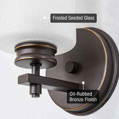 Kira Home Phoebe 8in Wall Sconce, Frosted Seeded Glass Shade, Oil-Rubbed Bronze Finish, Model RV-W1368-OB
