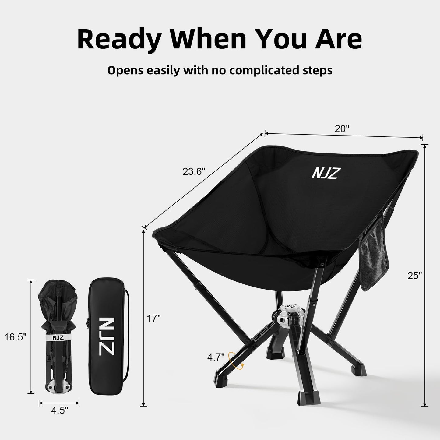 NJZ Folding Outdoor Chair — Easy Outdoor Comfort, Simple One-Piece Design, Stable Aluminum Frame, Relaxed Seating for Backyard, Camping & Everyday Use