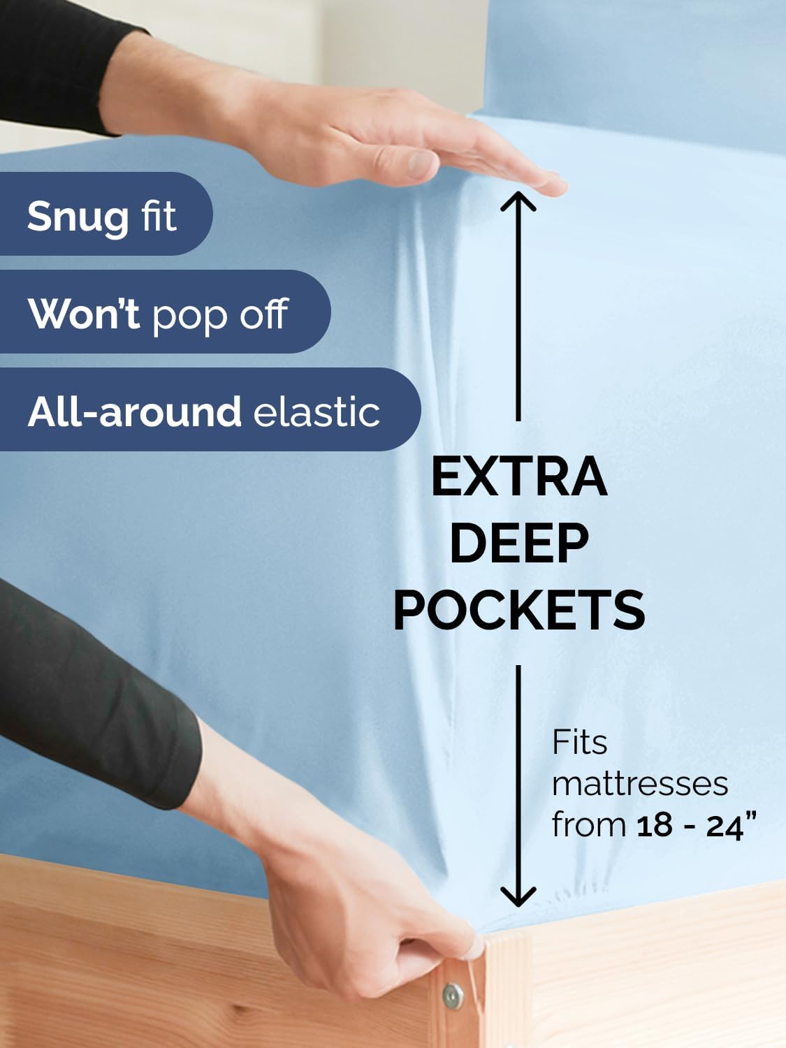Skiennix Extra Deep Split King Sheet Set - 7 Piece Breathable Cooling Bedding - Soft Wrinkle-Free Light Blue
