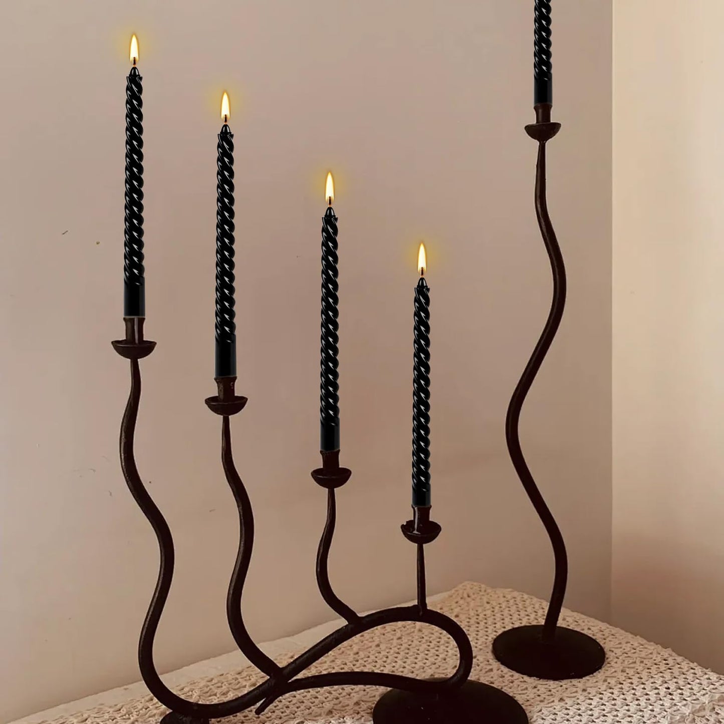 12-Pack 10' Tall Black Spiral Taper Candle Set - Dripless, Smokeless for Halloween&Christmas, Unscented Candlesticks, Dripelss Tapered Candles for Table Rituals,Memorial Prayer Wiccan Rituals.