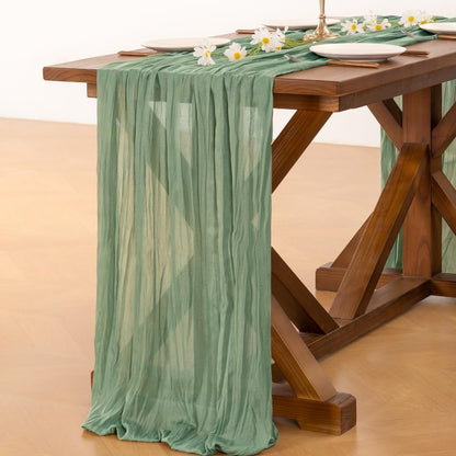 Socomi 6pcs Sage Green Cheesecloth Table Runner Summer Boho Rustic Gauze 120 inch 10FT Cheese Cloth Sheer Runner for Wedding Party Baby Shower Home Decor Holiday Decorations