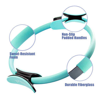 RitFit Pilates Ring Circle- 14 Inch Magic Fitness Circle for Toning Inner & Outer Thighs, Bonus Workout Guide Included (Cyan)