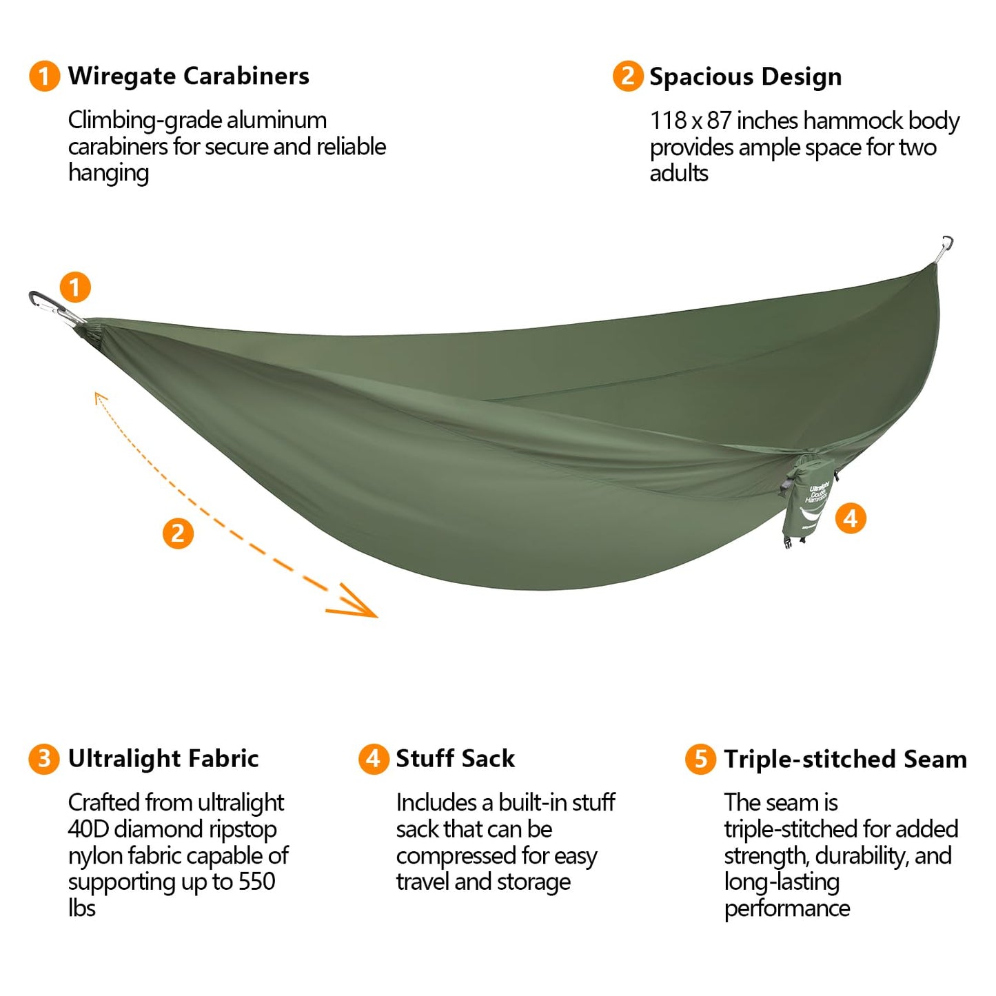 anymaka Set Up in 3 Seconds Adjustable Portable Aluminum Alloy Hammock Stand for Outside with Chair Mode & Lounge Mode up to 105'' (Hammock Set Forest Green-1)