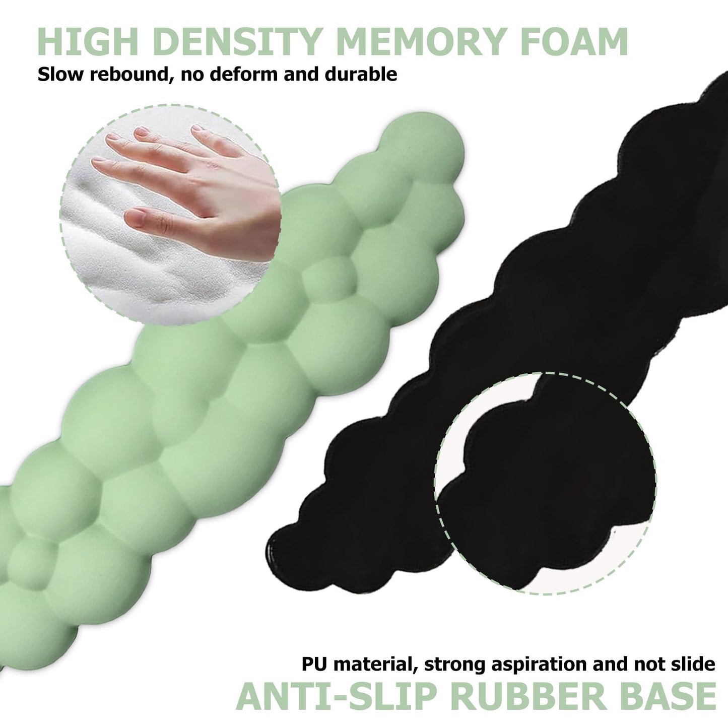 Cloud Wrist Rest Keyboard, PU Leather Memory Foam Wrist Rest for Computer Keyboard, Ergonomic Keyboard Wrist Rest and Cute Mouse Wrist Rest for Gaming,Office,Computer,Typing Pain Relief,Pastel Green