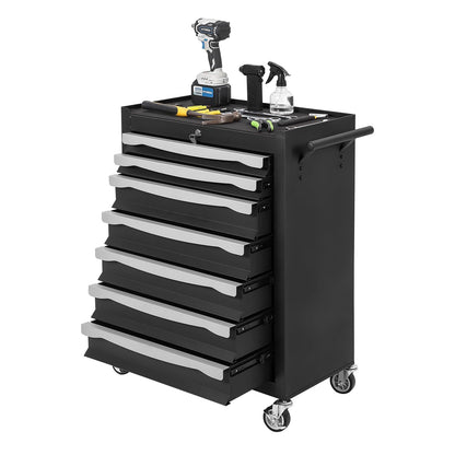 7-Drawer Tool Chest, Rolling Tool Cart, Large Capacity Tool Storage Cabinet with Keyed Locking and Drawer Liners, Link Buckle, and Can Be Combined to Large Cabinet Set, for Garage, Workshop, Warehouse