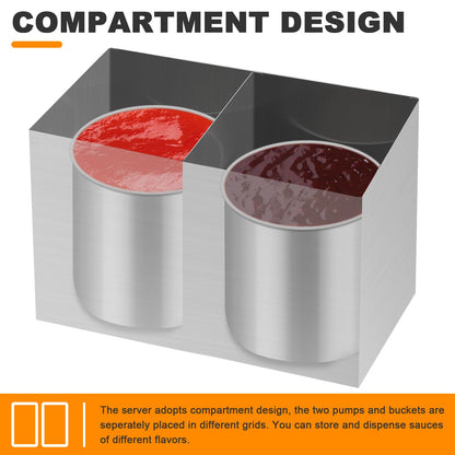 Saladulce Commercial Sauce Dispenser Pump Stainless Steel Condiment Pump Station 7.4Quart Pump Dispenser Container for Ketchup Dressing Syrup Jam BBQ Sauce