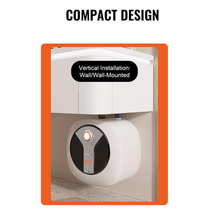 VEVOR Electric Mini-Tank Water Heater 4-Gallon Tank, 1440W Hot Water Boiler Storage, Safety Temperature Pressure Valve Easy Install, for Kichen Bathroom Restaurant, Shelf Wall Mounted