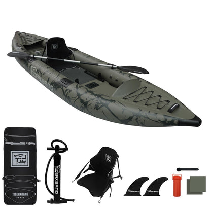 TIGERXBANG Inflatable Kayak with Detachable Seat,12.6'x40''x10.6''SUP-Kayak Set (Hand Pump/Aluminium Paddle/Backpack/and Multi-Functional Base),Adult/Youth Kayak Boat for Fishing ，Touring