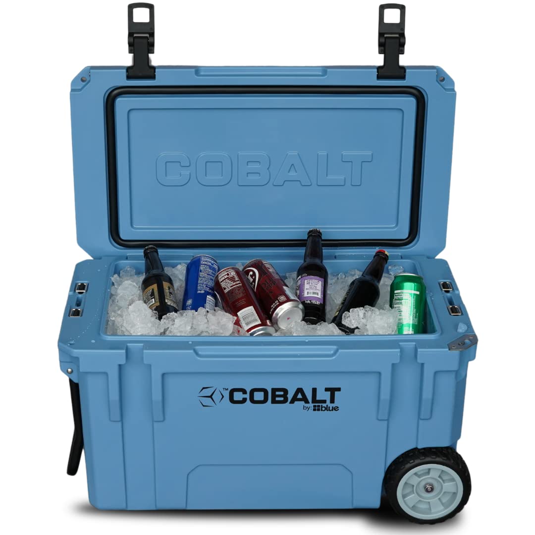 Cobalt 55 Quart Roto-Molded Super Ice Cooler | Large Ice Chest - Long Term Ice Retention | (White (Wheeled))