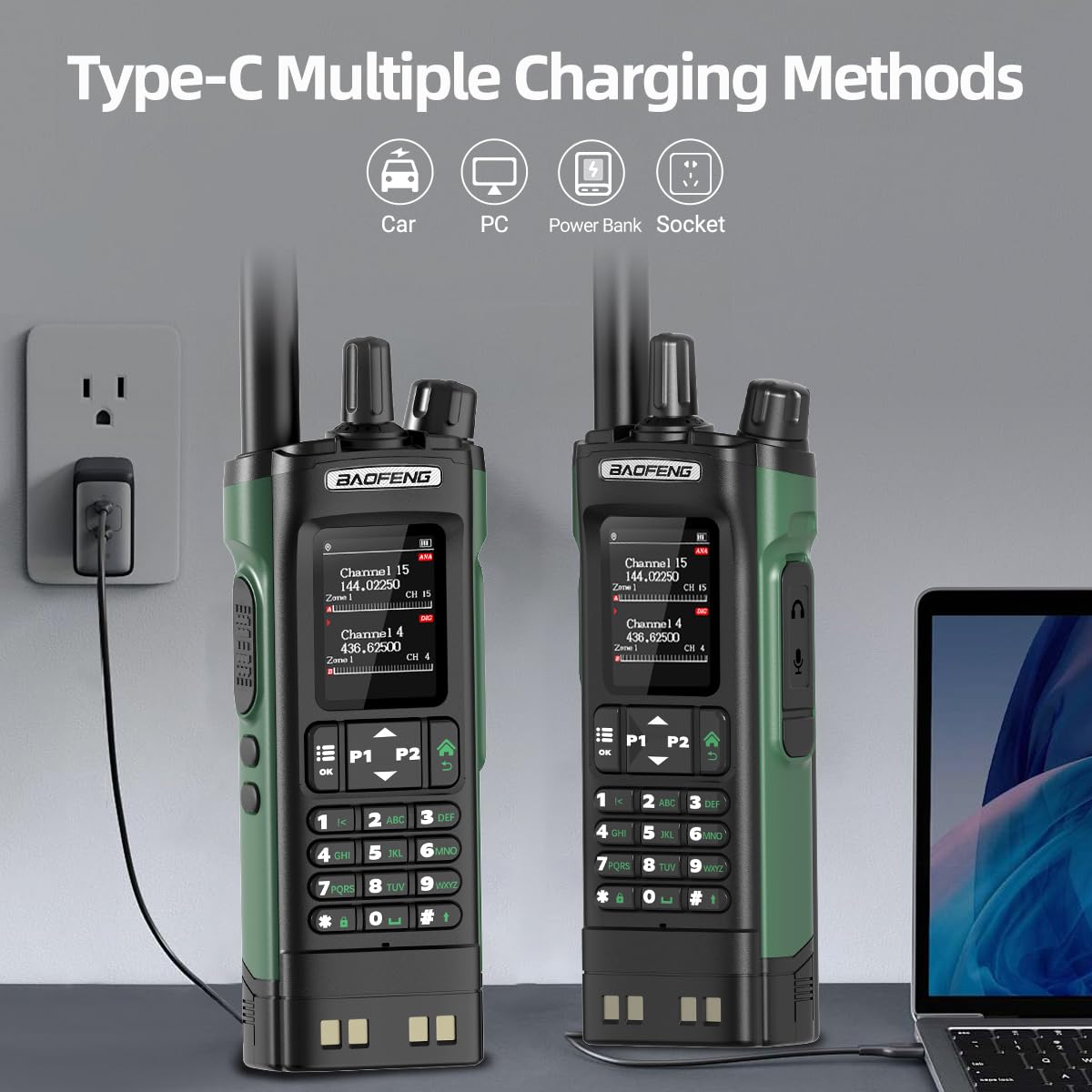 BAOFENG DM32 DMR Radio Ham Radio 10W Handheld Long Range Rechargeable Walkie Talkies GPS DM-32UV Digital NOAA 5RM Tactical Radio USB-C Charger for Hunting Survival Gear,2Pack
